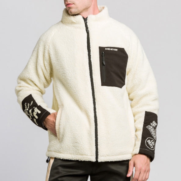 Ivory Shearling Mockneck Zipup Jackets For Men Streetwear Winter