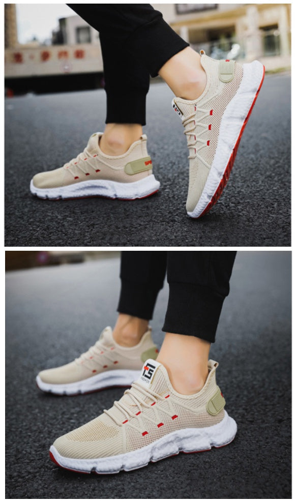 Beige Knit Athletic Sneakers Mens Shoes Casual Running Drawstring