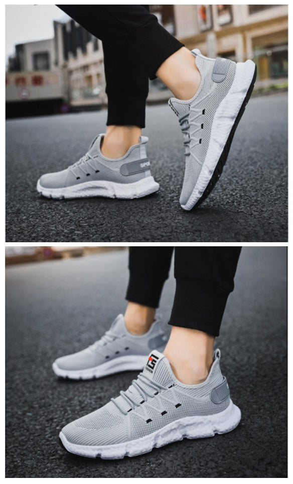 Gray Knit Athletic Sneakers Mens Shoes Casual Running Drawstring