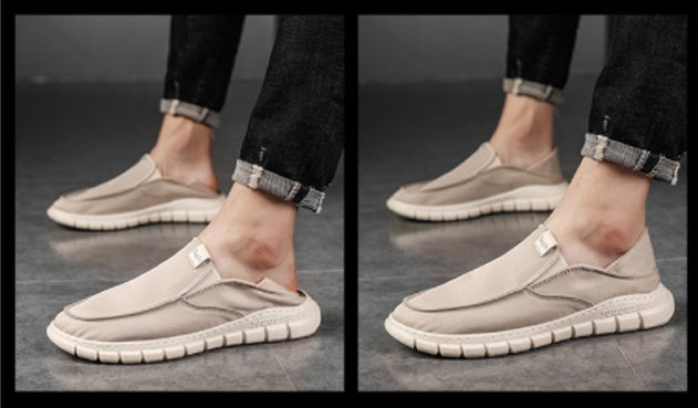Beige Slip-Ons Sneakers Mens Casual Shoes Stylish Guys Comfort Cotton