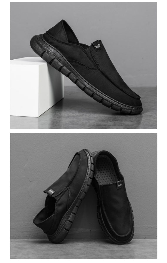 Black Slip-Ons Sneakers Mens Casual Shoes Stylish Guys Comfort Cotton