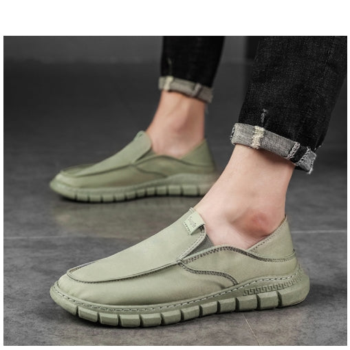 Khaki Slip-Ons Sneakers Mens Casual Shoes Stylish Guys Comfort Cotton