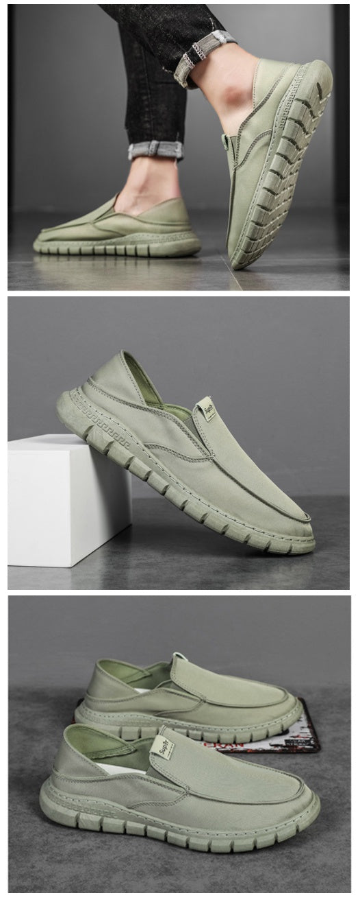 Khaki Slip-Ons Sneakers Mens Casual Shoes Stylish Guys Comfort Cotton