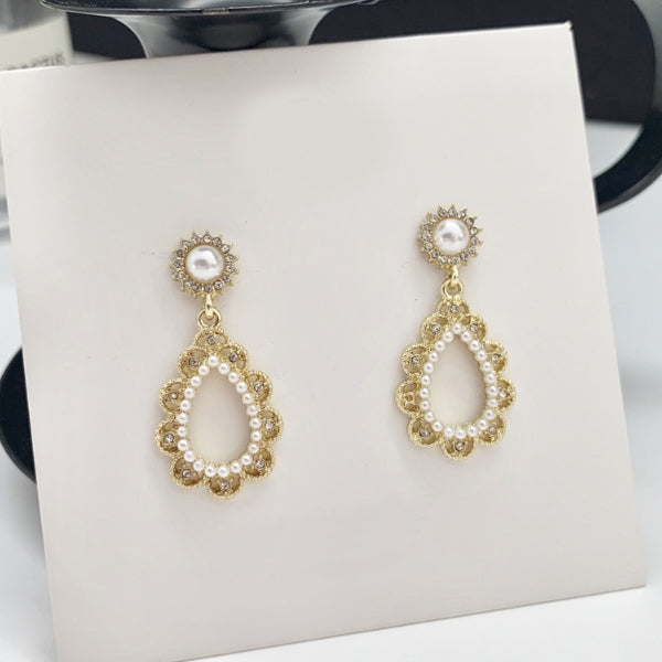 Pearl Oval Cubic Earrings Gift Korean jewelry Womens Accessories