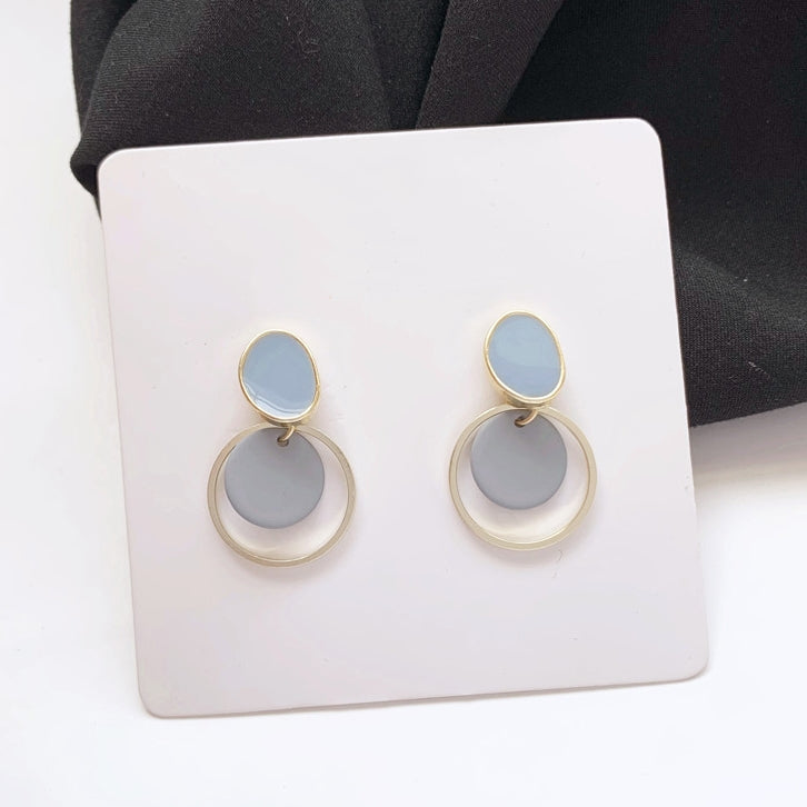 Blue Yellow Glossy Gold Rounded Earrings Gifts Korean Jewelry Womens Accessories Luxury Fashion Dating Party Clubber Elegant Wedding Lovely Accessory