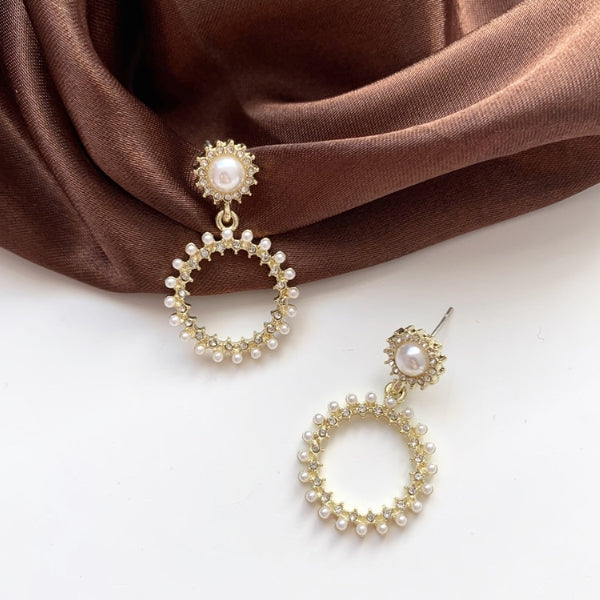 Solar Circular Pearl Earrings Gift Korean Womens Ring jewelry Female
