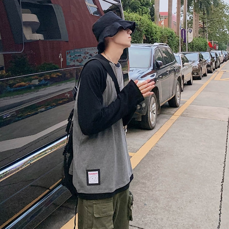 Black And Grey Baseball Crewneck Raglan Long Sleeved Tshirts Tees Tops