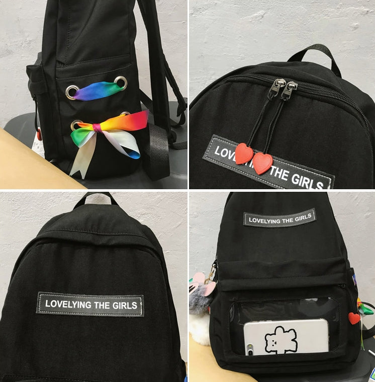 URBAN BROS Ribbon Black Backpack Korean Fashion Womens Best Bags Style