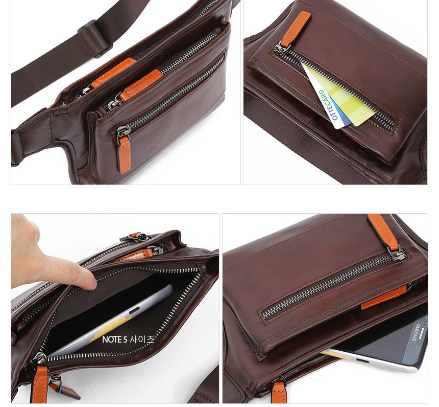 Brown Genuine Cowhide Leather Sling Bags Messengers Travel Backpacks