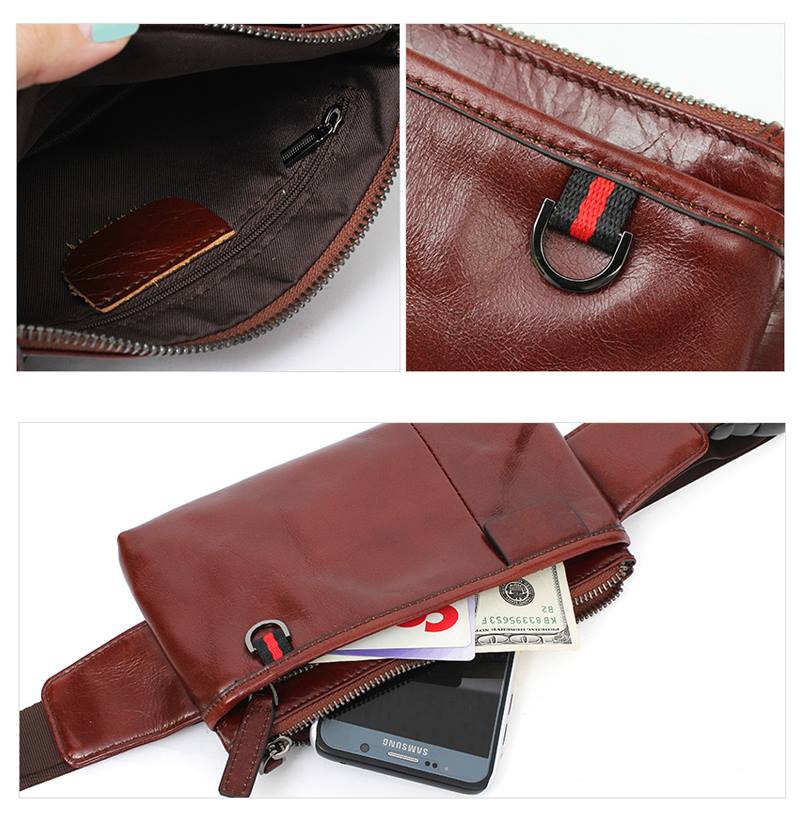 Brown Genuine Cowhide Leather Sling Bags Messengers Travel Backpacks