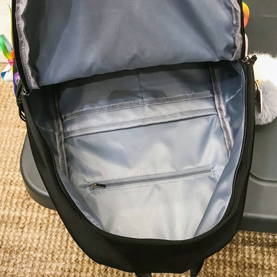 Black Cotton Casual Backpacks Lovely Girls School Bookbag Mesh Poacket