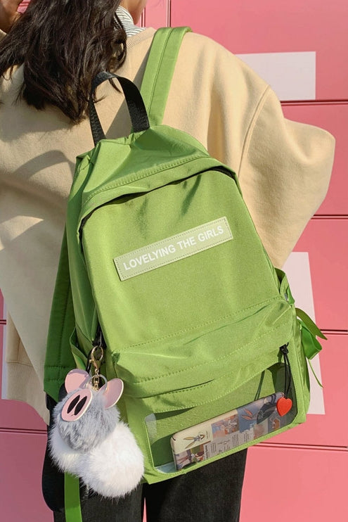 Green Cotton Casual Backpacks Lovely Girls School Bookbag Mesh