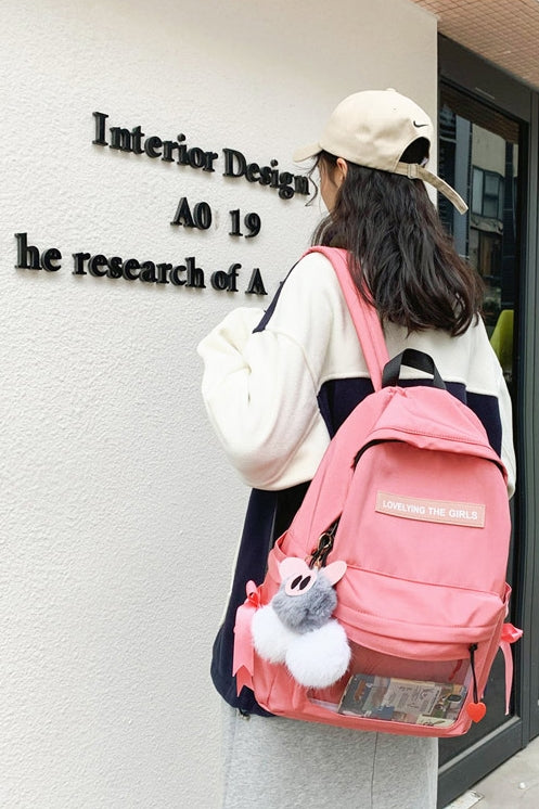 Pink Cotton Casual Backpacks Lovely Girls School Bookbag Mesh Poacket