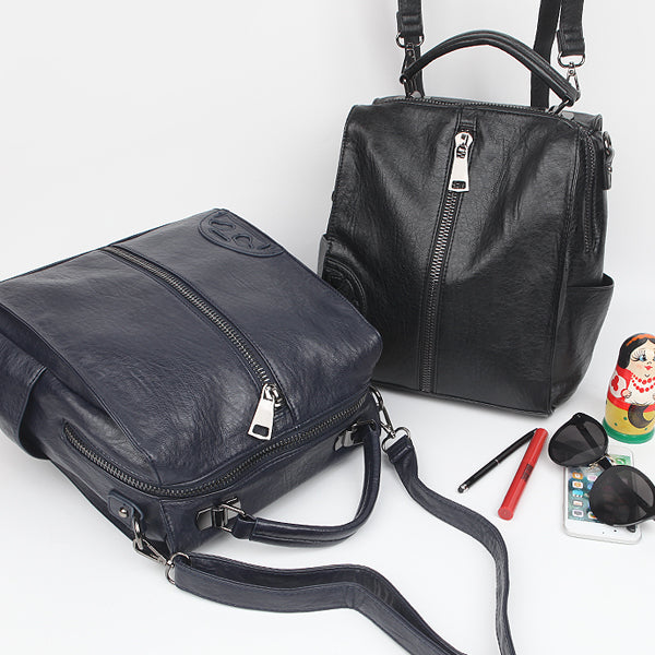 Shining Faux Leather Multi Navy Backpacks Shoulder Handbags Women