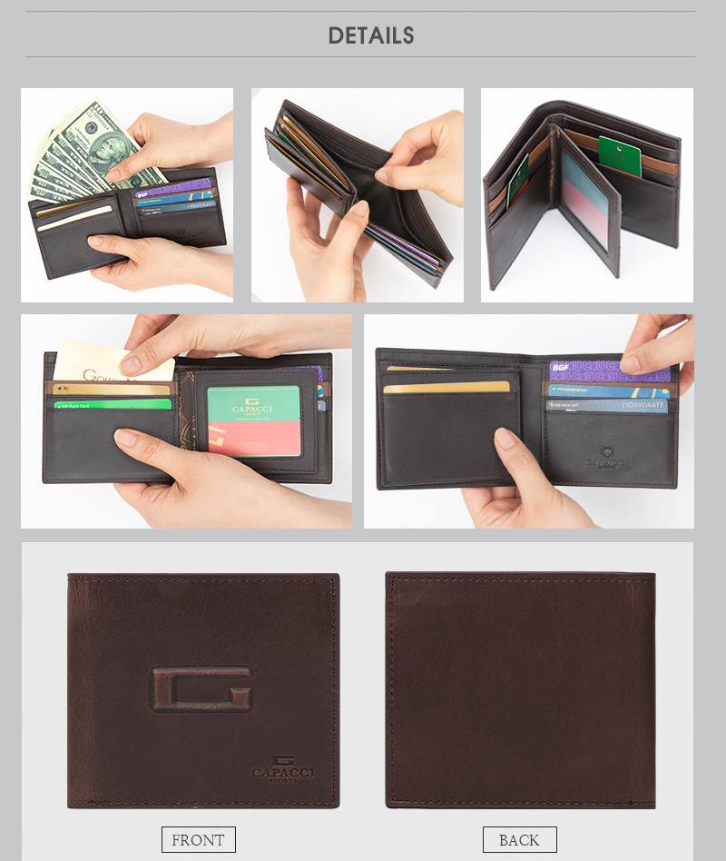 CAPACCI Logo Genuine Cowhide Leather Wallets Mens Foldable Purse