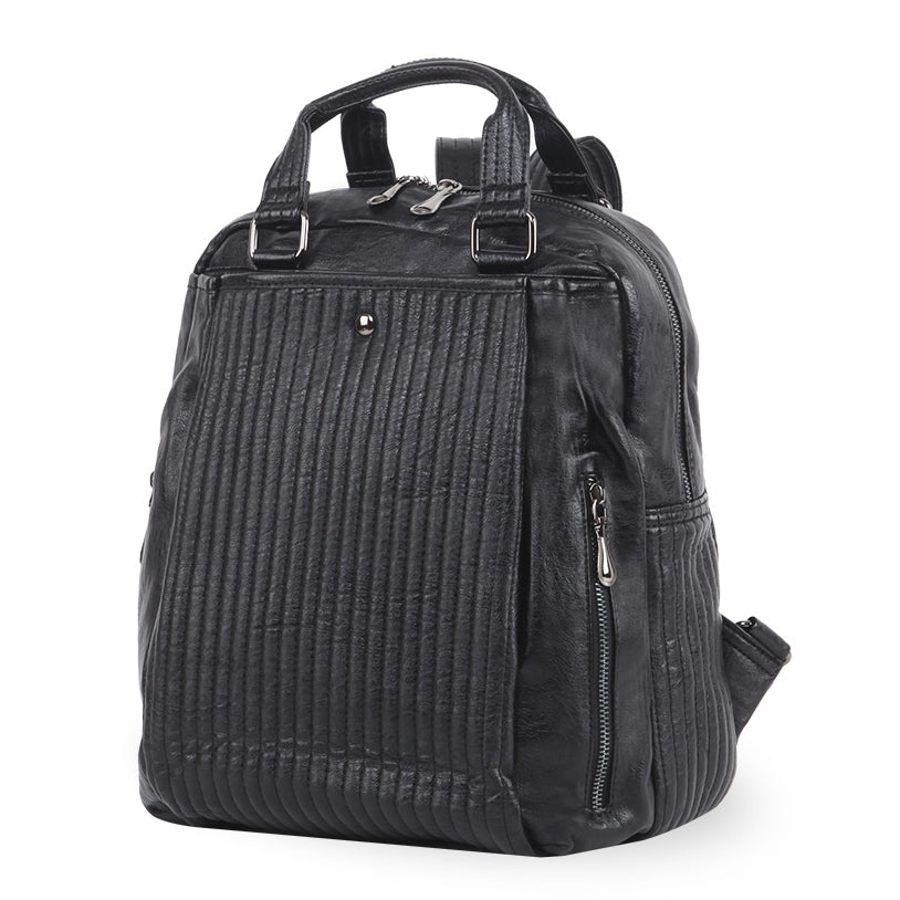 Black Faux Leather Casual Backpacks Career Women Girls School Bookbags