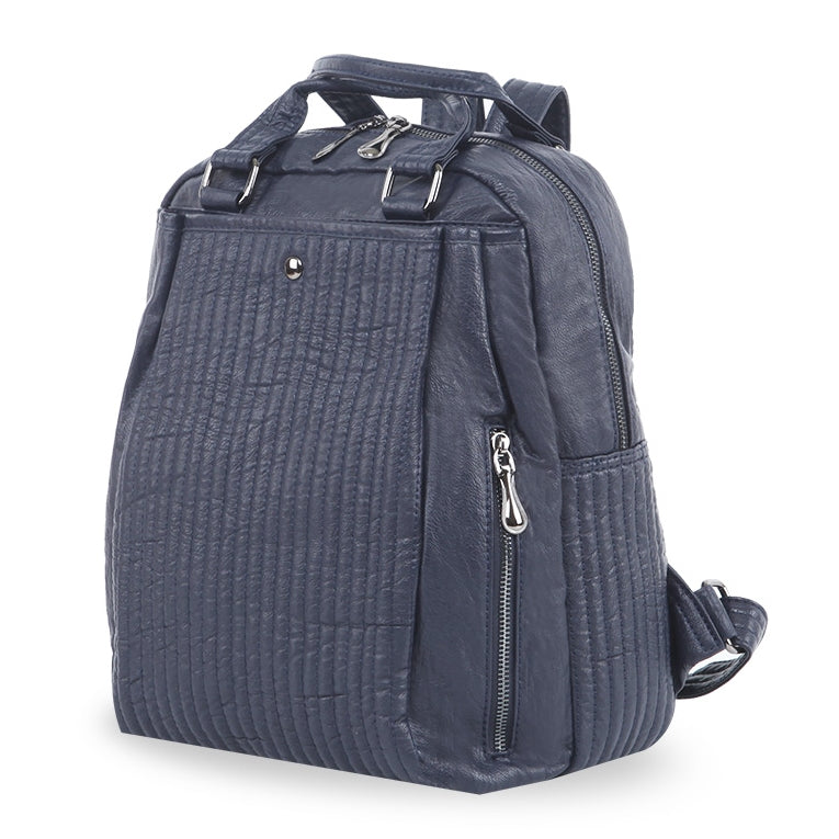 Navy Faux Leather Casual Backpacks Career Women Girls School Bookbags