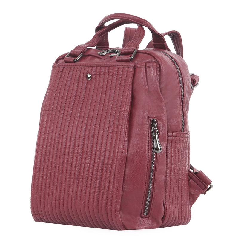 Burgundy Red Wine Faux Leather Casual Backpacks Career Girl School Bag
