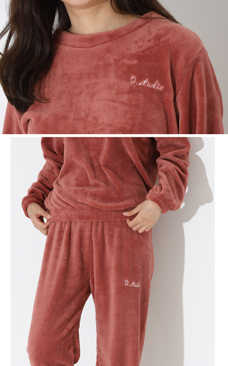 Casual Microfiber Night Homewear Pajamas Cute Shearling Tops Pants SET Womens Korean K-pop Style Winter Fleece Warm Soft Suits Loose