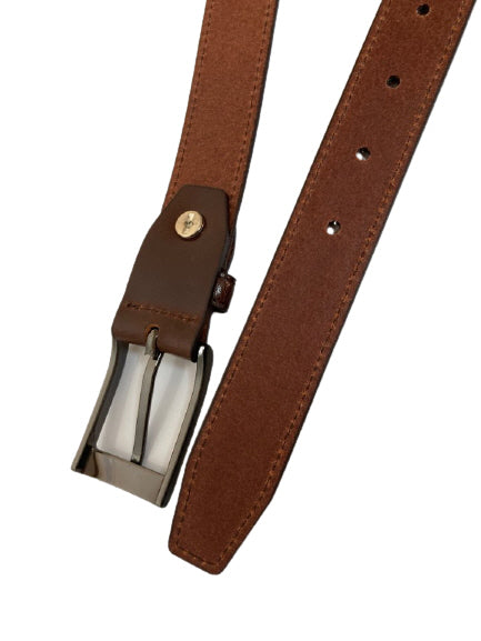 Brown Checkered Leather Belts Mens Accessories Buckle Business Casual