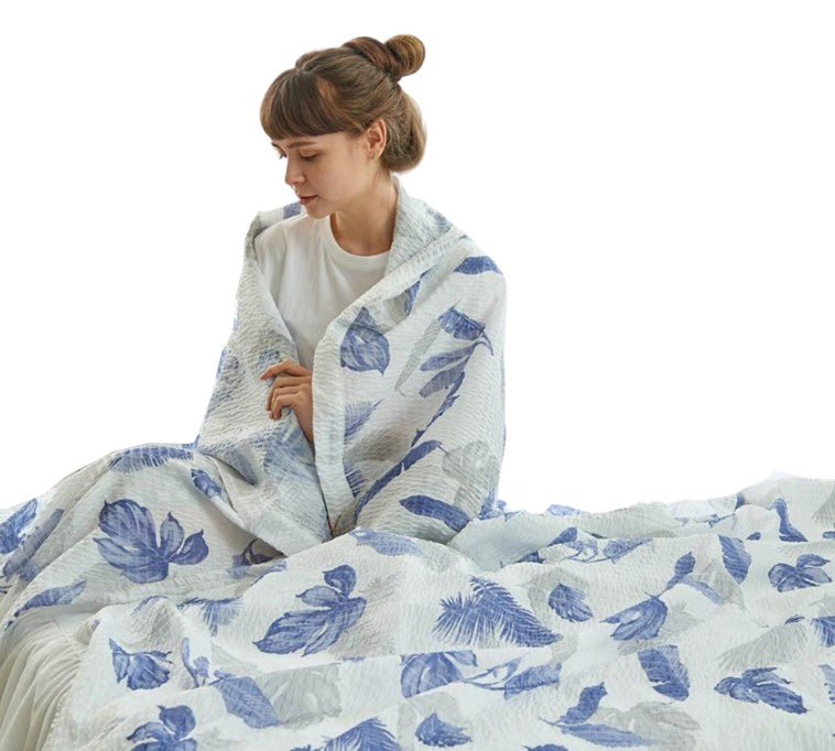 ICINOO Cool Summer Blanket Green Blue Color Lightweight Home Decor Single Size House Bedding Comfortable Bed Covers