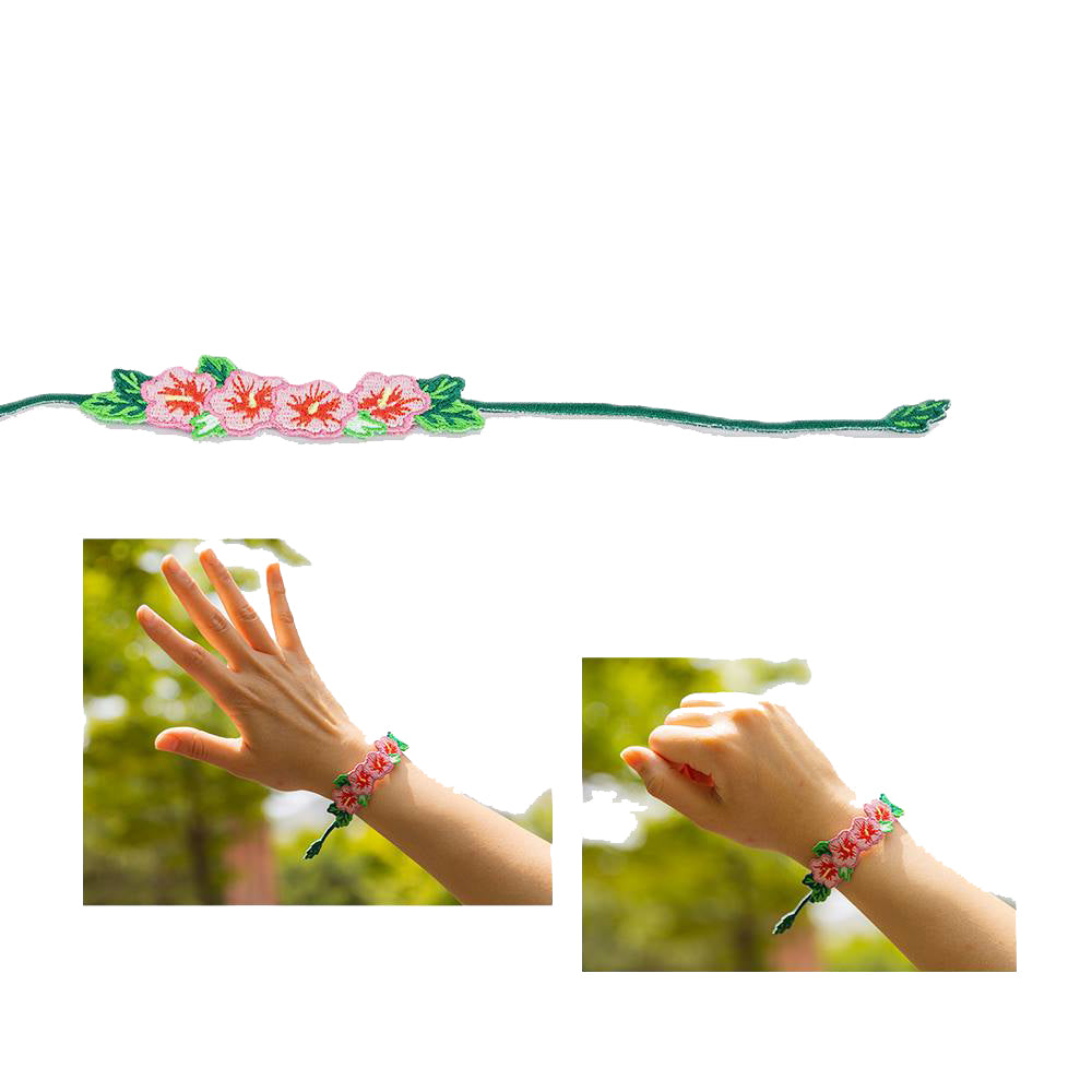 Korean Embroidered Flower Floral Bracelets Bangle Wristband Womens