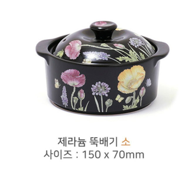 KUC Black Ceramic Geranium Heatproof Ttukbaegi Stew Pots Kitchen Food Cooking Utensil Gas Korea Gifts Oven
