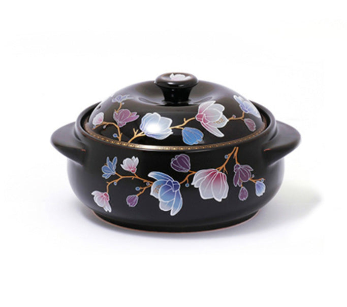 KUC Magnolia Flower Ceramic Geranium Heatproof Ttukbaegi Stew Pot Kitchen Food Cooking Utensil Gas Korea Gifts Oven Floral Black