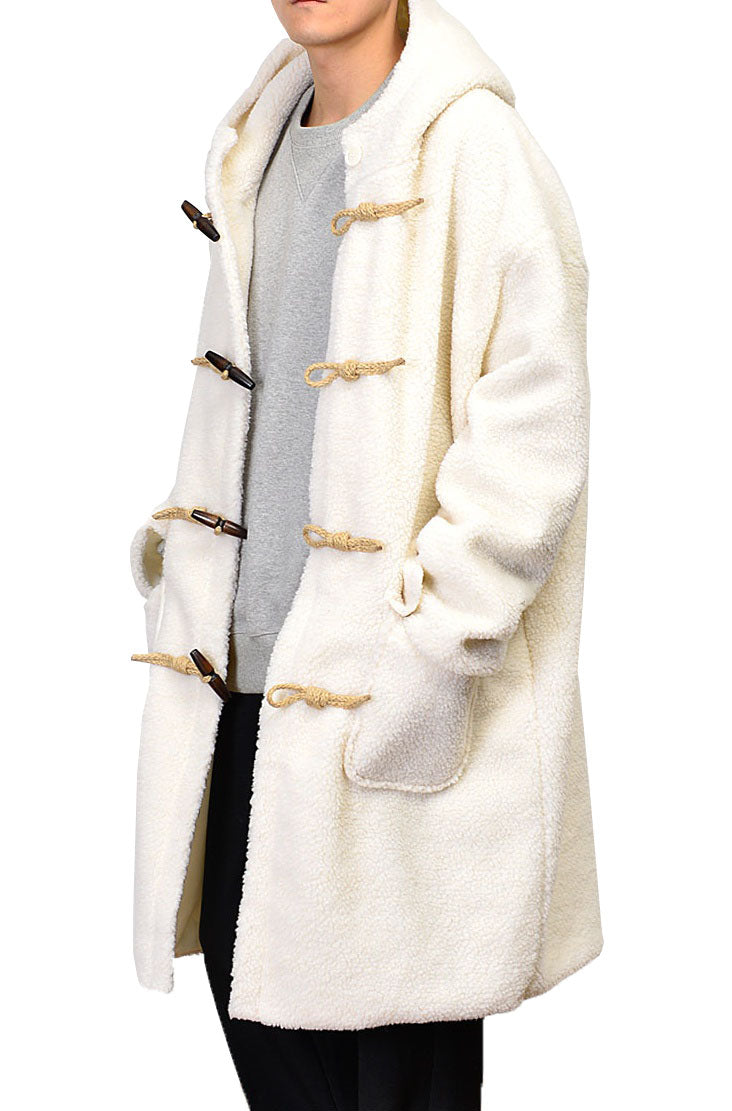 Ivory Shearling Toggle Long Coats Mens Winter Outerwear Duffle