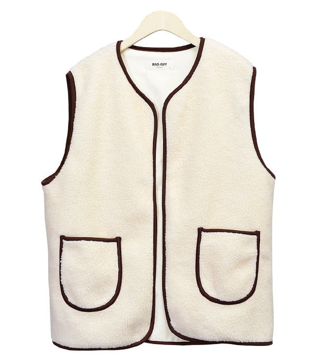Ivory Shearling Vests Mens Winter Outerwear Cozy Waistcoats Casual