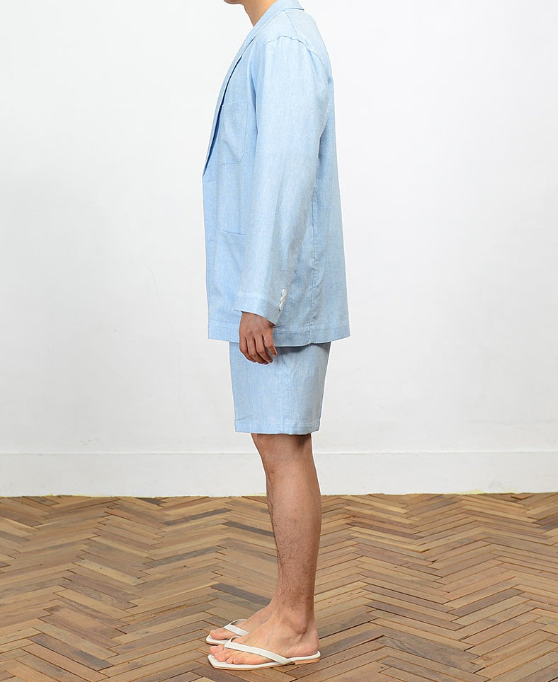 Blue Herringbone Linen Jackets For Mens Blazers Summer Korean Suits