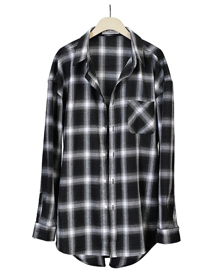 White Brushed Tartan Checkered Plaids Long Sleeved Casual Shirts Mens