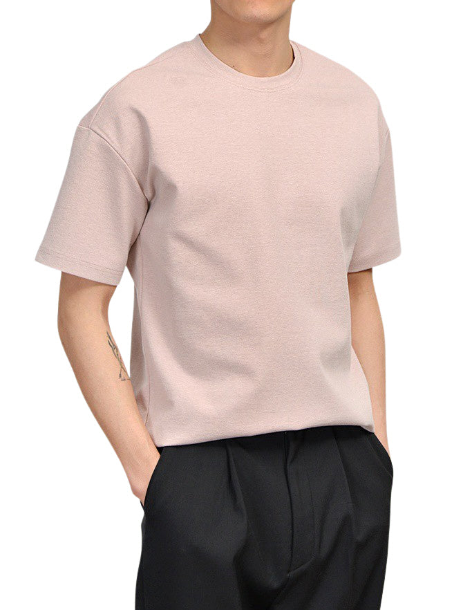 Light Pink Premium Short Sleeved T-Shirts Mens Tencel Loose Fit Tees