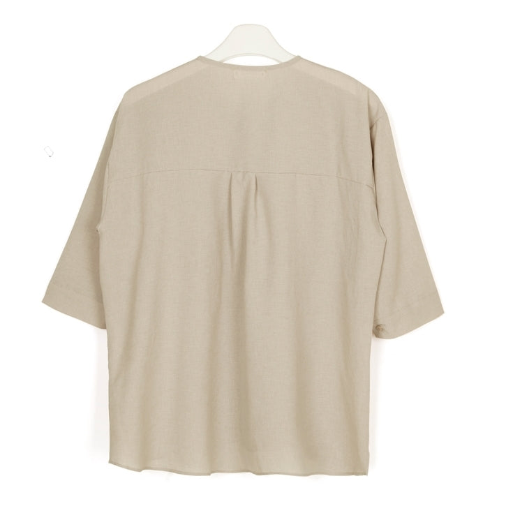 Beige Non Collar Casual Shirts Mens Tops Summer 3/4 Sleeves Clothing