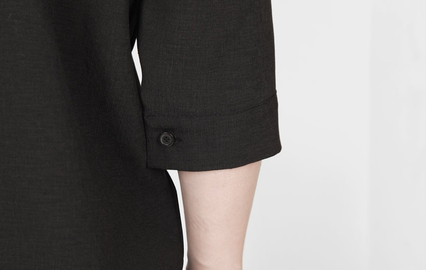 Black Non Collar Casual Shirts Mens Tops Summer 3/4 Sleeves Clothing