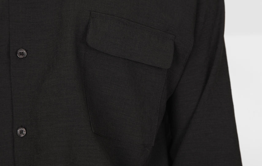 Black Non Collar Casual Shirts Mens Tops Summer 3/4 Sleeves Clothing
