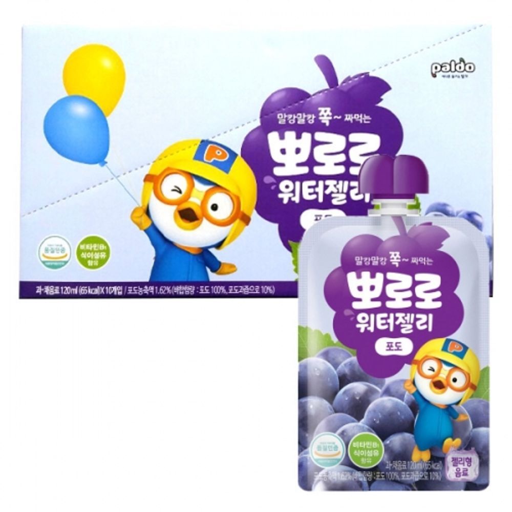 PORORO Water Jelly Grape 120ml x 10p Vitamin Kids Dietary fiber Snack
