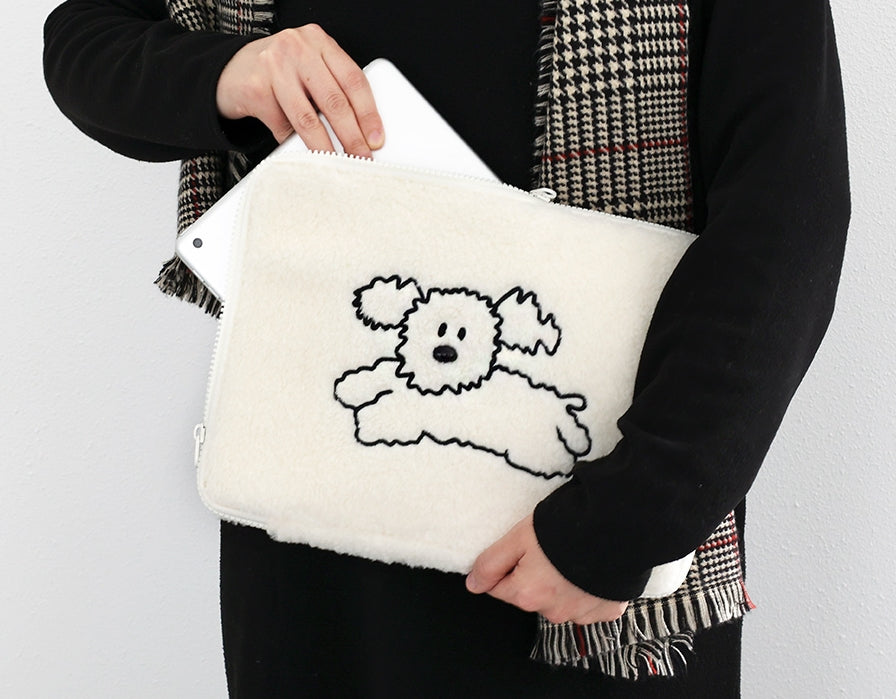 Boucle Cute Dogs Character 11" iPad Laptop Sleeves Cases Protective Covers Purses Handbags Square Sponge Pouches Designer School Collage Office Shearling