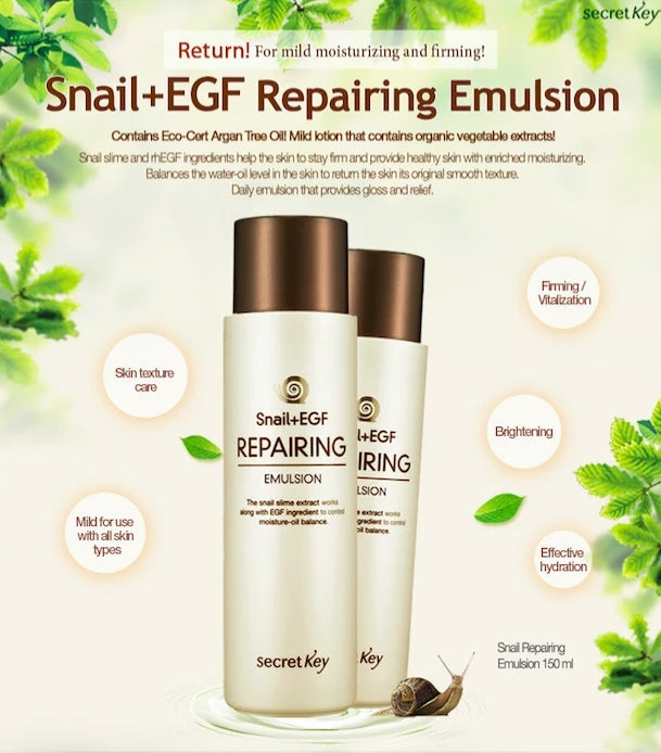 SECRET KEY SNAIL REPAIRING EMULSION 150ml Korean Skincare Womens Face