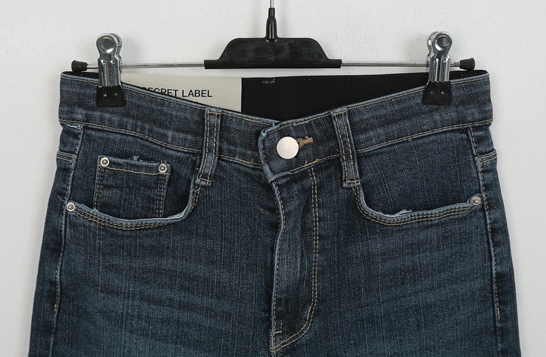 Dark Blue Slim Denim Jeans Skinny Pants Highwaist Hidden Banding Women