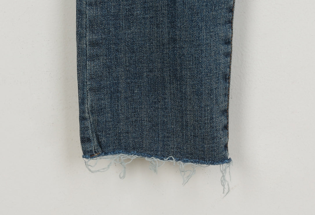 Blue Slim Straight Fit Denim Jeans Womens Washed Pants Vintage Girls