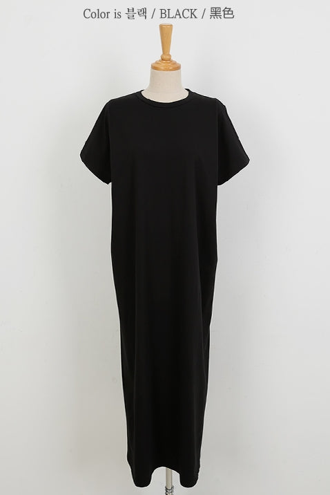 Black Short Sleeved Long Maxi Dresses Casual Basic Back Slit Cotton
