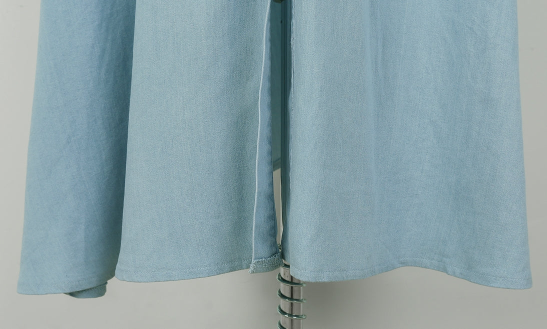 Light Blue Vintage Denim Jean Long Shirt Dresses Womens Waistband