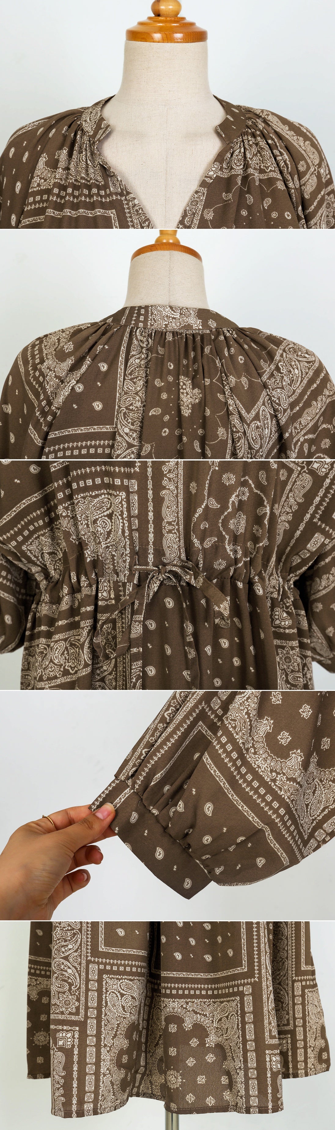 Brown Paisley Boho Long Dresses Womens Ethnic Mood Vacation Clothing