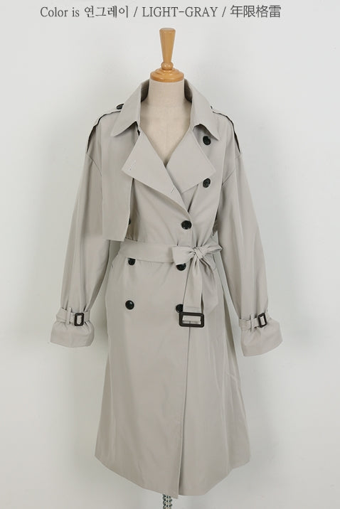 Light Gray Classic Double Breasted Trench Coats For Womens Cotton