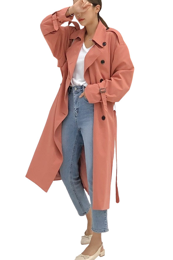 Pink Classic Double Breasted Trench Coats For Womens Cotton Blend New