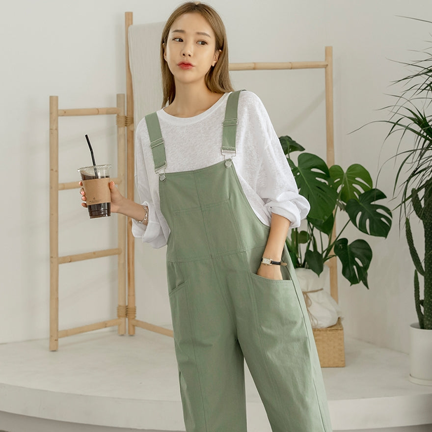 Khaki Cotton Casual Jumpsuits Korean Womens Fashion