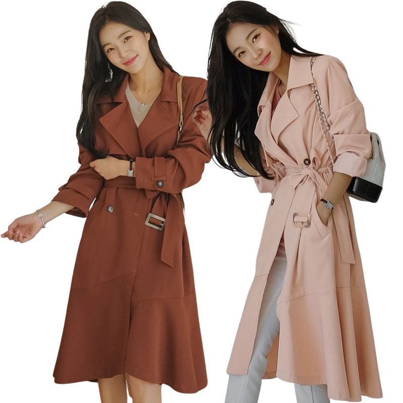 Custom Brown Double Breasted Belted Trench Coatwomen Long 