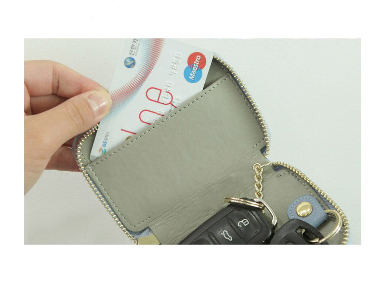 Zipper Genuine Cowhide Leather Smart Keyholder Car New