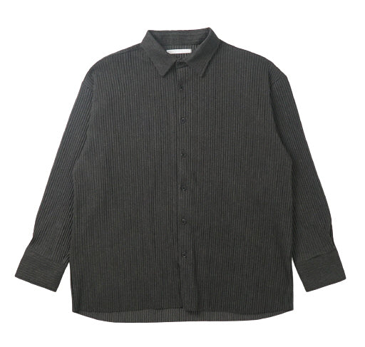 Charcoal Pleated Casual Shirts Mens Button Front Wool Blend Tops Korea